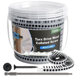 #6x1-5/8 Collated Drywall Screws, 1000PCS Wood Screws with Torx Drive, Black Drywall Screws with Sharp Point & Coarse Thread, Includes Free 150MM Star Bit in Kuwait