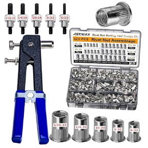 SAE أداة صامولة برشام 420 قطعة مجموعة أدوات صامولة برشام من الفولاذ الكربوني الإمبراطوري، (5/16-18、1/4-20、10-24、8-32、6-32)، مناسبة للأثاث والسيارات والتطبيقات البحرية والصناعية in Kuwait