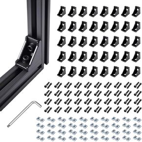 20 Sets Black 2020 Series Aluminum Extrusion Corner Bracket Kit, Includes 20pcs Right Angle Connectors, 40pcs M5 T Slot Nuts and Screws for 20 Series V-Slot Aluminum Profile Accessories in Kuwait