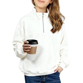 NEW 6-14Y Girls Half Zip Sweatshirt Oversized Quarter Zip Pullover Soft Cotton Long Sleeve Top in Kuwait