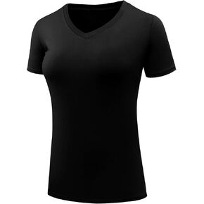 Women's Compression Shirt Short Sleeve V Neck–Moisture Wicking T-Shirts Workout Athletic Tops for Gym Running Yoga in Saudi Arabia