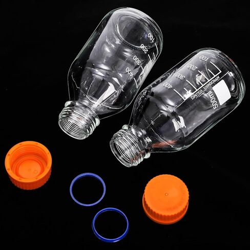 Yopay 6 Pack Media Storage Bottles 500ml, Reusable Glass Bottle with GL45 Screw Cap, Round Leakproof Scientific Glass Container for Labs, Classrooms or Home Use in Saudi Arabia