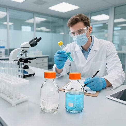 Yopay 6 Pack Media Storage Bottles 500ml, Reusable Glass Bottle with GL45 Screw Cap, Round Leakproof Scientific Glass Container for Labs, Classrooms or Home Use in Saudi Arabia
