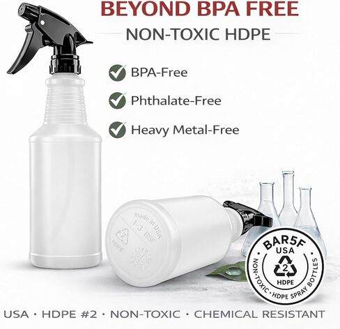 زجاجات رذاذ Bar5F، 24 أونصة، 3 عبوات، مقاومة للمواد الكيميائية، خالية من مادة BPA، متوافقة مع الخل، الكحول المحمر، محاليل التنظيف، زجاجة HDPE غير سامة للنباتات والحيوانات الأليفة والشواء وتفاصيل السيارات، صنع في الولايات المتحدة الأمريكية in Saudi Arabia