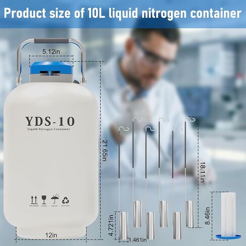حاوية نيتروجين سائل سعة 10 لتر - خزان نيتروجين سائل من سبائك الألومنيوم LN2 Dewar، مزود بـ 6 علب وحقيبة حمل (10 لتر) in Kuwait