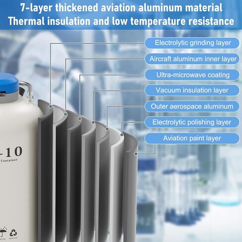 حاوية نيتروجين سائل سعة 10 لتر - خزان نيتروجين سائل من سبائك الألومنيوم LN2 Dewar، مزود بـ 6 علب وحقيبة حمل (10 لتر) in Kuwait