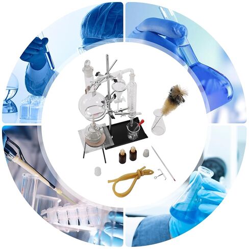 طقم جهاز تقطير زجاجي 500 مل، البورسليكات، مجموعة مكونة من 15 قطعة، لاستخراج الزيوت العطرية، والتقطير المنزلي، ومختبر الكيمياء in Kuwait