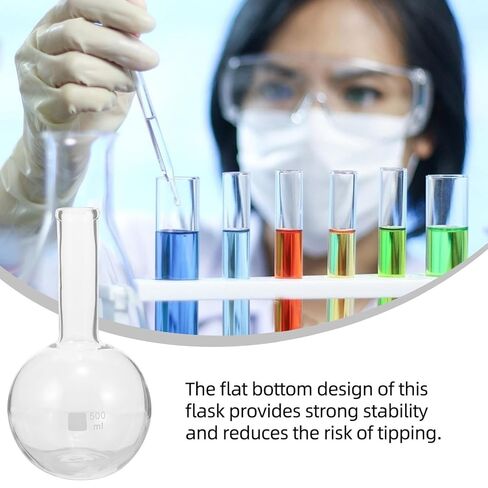 500ml Long Neck Flat Bottom Chemical Glass Flask with Scale, Scientific Laboratory Flask for Distillation and Experiment, Heat-Resistant Lab Glassware for Chemistry Use in Saudi Arabia