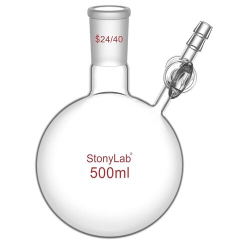 stonylab Reaction Flask with Glass Stopcock Valve, 24/40 Joint, Borosilicate Glass Single-Neck Round Bottom Flask, for Laboratory Experiments and Applications, 500 ml in Saudi Arabia