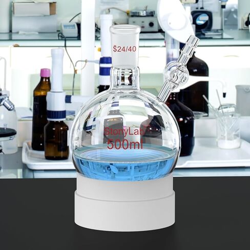 stonylab Reaction Flask with Glass Stopcock Valve, 24/40 Joint, Borosilicate Glass Single-Neck Round Bottom Flask, for Laboratory Experiments and Applications, 500 ml in Saudi Arabia
