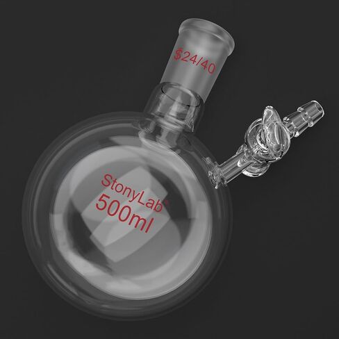 stonylab Reaction Flask with Glass Stopcock Valve, 24/40 Joint, Borosilicate Glass Single-Neck Round Bottom Flask, for Laboratory Experiments and Applications, 500 ml in Saudi Arabia