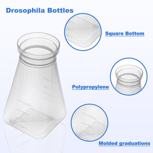 Biologix Drosophila Bottles, Drosophila Stock Bottles, Polypropylene(PP), Bulk Packaging, Square Bottom, 177 ml, Case of 200 in Kuwait