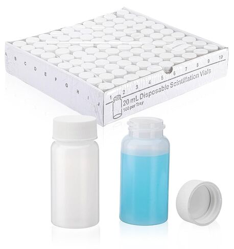 FOUR E'S SCIENTIFIC 20mL HDPE Scintillation Vial, 100 PCS Liquid Scintillation Counting Vials with 22-400 White Screw Cap with Silver Aluminum Foil Liner in Kuwait