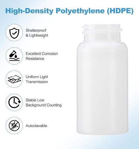 FOUR E'S SCIENTIFIC 20mL HDPE Scintillation Vial, 100 PCS Liquid Scintillation Counting Vials with 22-400 White Screw Cap with Silver Aluminum Foil Liner in Kuwait