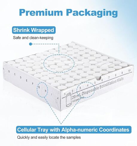 FOUR E'S SCIENTIFIC 20mL HDPE Scintillation Vial, 100 PCS Liquid Scintillation Counting Vials with 22-400 White Screw Cap with Silver Aluminum Foil Liner in Kuwait