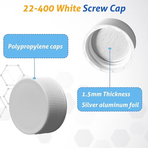قارورة التلألؤ HDPE سعة 20 مل، قارورة عد التلألؤ السائل، غطاء لولبي أبيض 22-400، أغطية من مادة البولي بروبيلين وبطانة من رقائق الألومنيوم الفضية (عبوة من 10 قطع) in Kuwait