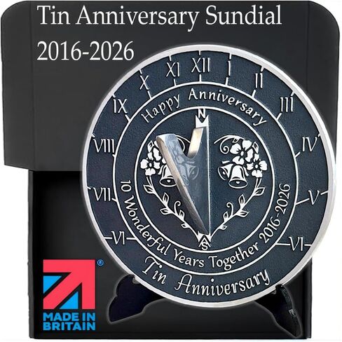 Anniversary Sundial Gift for 10th Tin Wedding Anniversary in 2026 - Recycled Metal Home Decor Or Garden Present Idea - Handmade in UK for Him, Her Parents Or Couples 10 Year Celebration in Kuwait