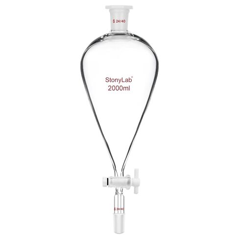 stonylab 500 mL Conical Pear-Shaped Separatory Funnel with PTFE Stopcock, Heavy Wall Borosilicate Glass, Top & Lower 24/40 Joints – Lab Liquid Separation in Saudi Arabia