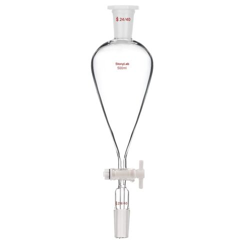 stonylab 500 mL Conical Pear-Shaped Separatory Funnel with PTFE Stopcock, Heavy Wall Borosilicate Glass, Top & Lower 24/40 Joints – Lab Liquid Separation in Saudi Arabia