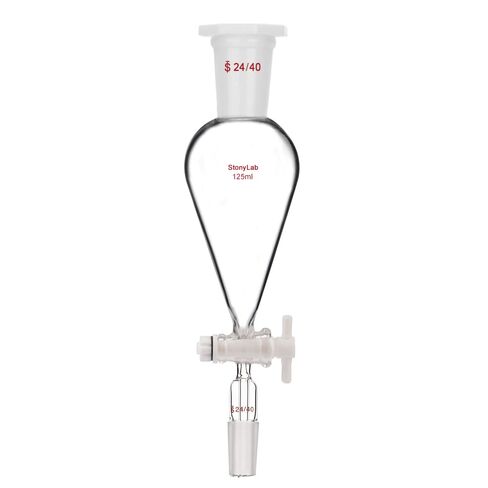 stonylab 500 mL Conical Pear-Shaped Separatory Funnel with PTFE Stopcock, Heavy Wall Borosilicate Glass, Top & Lower 24/40 Joints – Lab Liquid Separation in Saudi Arabia