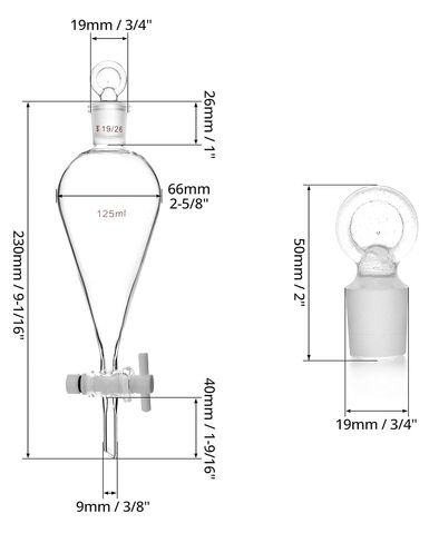 QWORK 125ml Separating Funnel with 19/26 Joints and PTFE Plug, 1 Pack in Saudi Arabia