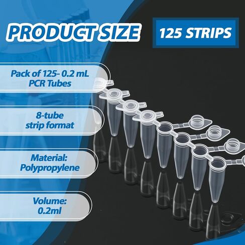LemonRoad 125 Strips 0.2 ml PCR Tubes with Shingled Flat Caps PCR Reaction Microcentrifuge Tube in Kuwait