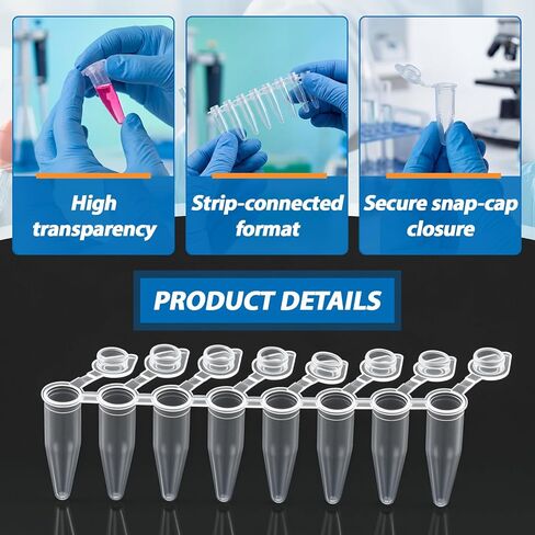 LemonRoad 125 Strips 0.2 ml PCR Tubes with Shingled Flat Caps PCR Reaction Microcentrifuge Tube in Kuwait