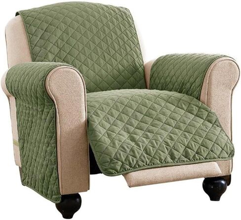 Collections Etc Reversible Quilted Jumbo Recliner Cover, Spill-Resistant with Ties - Covers Seat Bottom, Seat Back and 2 Seat Arms (Jumbo Recliner, Burgundy/Taupe) in Kuwait