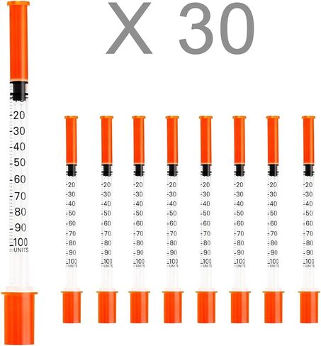 U-100 Syringes with Needle - 30G 5/16" (8mm) 1ml/cc Disposable Syringe, Individual Wrapped, 30PACK in Kuwait