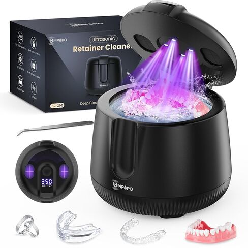 Ultrasonic Retainer Cleaner Machine 48kHz, Dental Cleaning Pod, Ultrasonic Retainer Cleaner for Dentures, Aligners, Mouth Guards, Toothbrush Heads and Jewelry with 200ML Capacity, LAB Supply in Kuwait