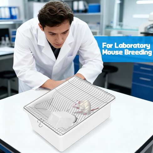 قفص قوارض الفئران المختبرية مكون من قطعتين، PP ذو درجة حرارة عالية وضغط عالي مع زجاجة ماء سيليكون سعة 250 مل من الألومنيوم لحفظ الطعام من أجل 5-6 فئران أو 1-2 فئران (12.59 بوصة × 8.46 بوصة × 6.69 بوصة) in Kuwait
