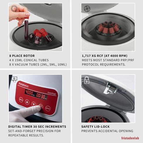 Fristaden Lab PRP Benchtop Centrifuge – Up to 8 Tubes - 500-4000 RPM, Brushless Motor with Timer & LCD Display in Kuwait