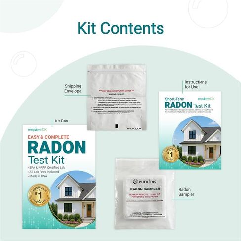 مجموعة اختبار الرادون إمبلي دي إكس، مدرجة في قائمة وكالة حماية البيئة (EPA)، معتمدة من NPPR، تحقق من مستويات غاز الرادون في منزلك، النتائج في غضون 3-5 أيام in Kuwait