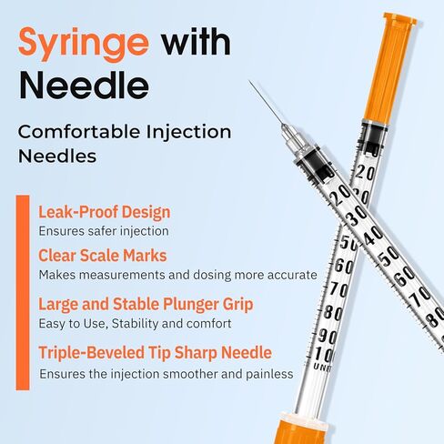 1ml 30G 5/16" (8mm) Syringe, Lab Syringes Individually Wrapped, Pack of 100 in Kuwait