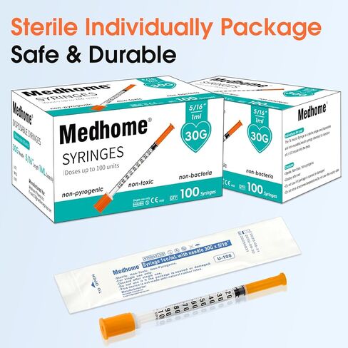 1ml 30G 5/16" (8mm) Syringe, Lab Syringes Individually Wrapped, Pack of 100 in Kuwait