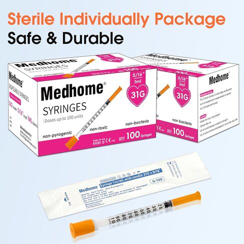 1ml 31G 5/16 Inch 8mm Syringe, Lab Syringes Individually Wrapped, Pack of 100 in Kuwait