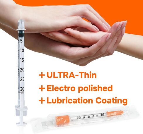ONE-CARE Syringe 0.3 ml/cc, 31G x 5/16’’ (8mm), Individually Wrapped, Orange Cap, Box of 100 pcs in Kuwait