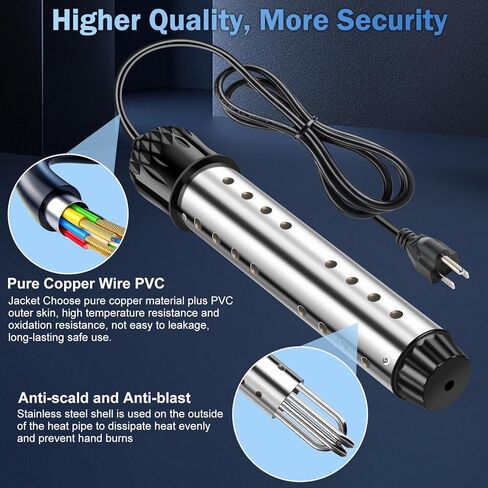 سخان مياه محمول 2000 وات، سخان حمام السباحة - سخان غمر مع مقياس حرارة رقمي، تسخين أكسيد المغنيسيوم المحسن للتدفئة السريعة، لحمامات السباحة الصغيرة وأحواض الاستحمام والدلاء والخزانات in Kuwait