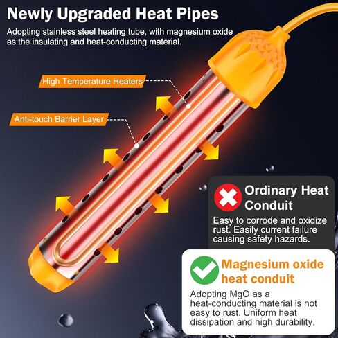 2000W Immersion Water Heater, High Power Bucket Heater with Auto Shut-Off & 304 Stainless Steel Guard, Rapid Heating Element with Digital Thermometer for Inflatable Pool, Bathtub & Home Cleaning in Kuwait