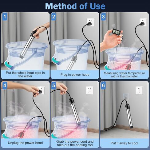 سخان مياه محمول 2000 وات، سخان حمام السباحة - سخان غمر مع مقياس حرارة رقمي، تسخين أكسيد المغنيسيوم المحسن للتدفئة السريعة، لحمامات السباحة الصغيرة وأحواض الاستحمام والدلاء والخزانات in Kuwait