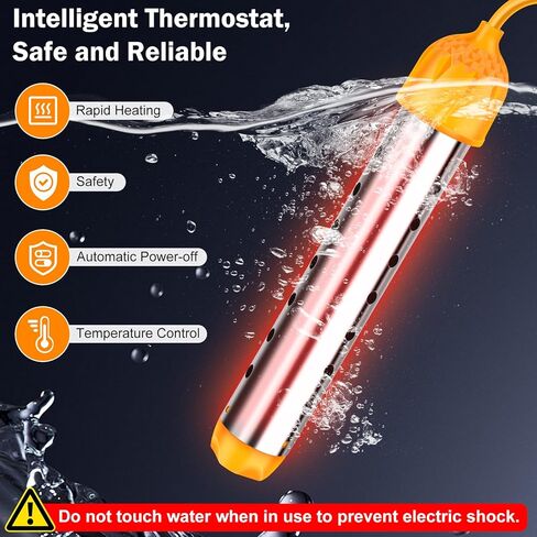 2000W Immersion Water Heater, High Power Bucket Heater with Auto Shut-Off & 304 Stainless Steel Guard, Rapid Heating Element with Digital Thermometer for Inflatable Pool, Bathtub & Home Cleaning in Kuwait