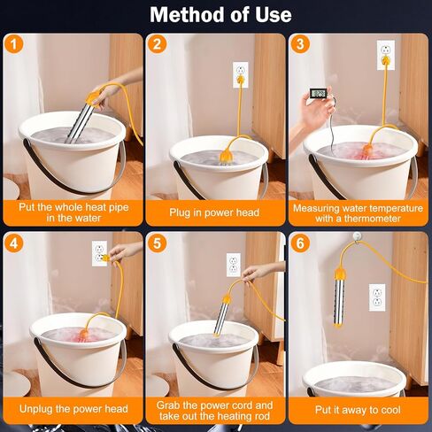 2000W Immersion Water Heater, High Power Bucket Heater with Auto Shut-Off & 304 Stainless Steel Guard, Rapid Heating Element with Digital Thermometer for Inflatable Pool, Bathtub & Home Cleaning in Kuwait