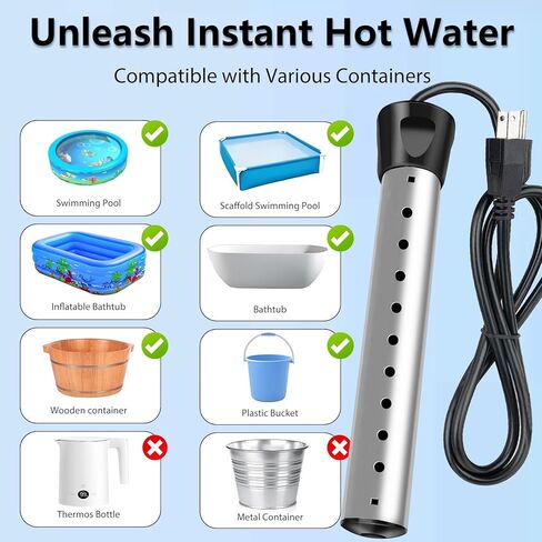 سخان مياه غاطس 2000 وات، سخان مياه كهربائي محمول مع 304 من الفولاذ المقاوم للصدأ، سخان تسخين سريع مع مقياس حرارة، مثالي للدلو وحوض الاستحمام وحمام السباحة الصغير والمنزل والمزارع والتخييم والاستخدام الخارجي in Kuwait