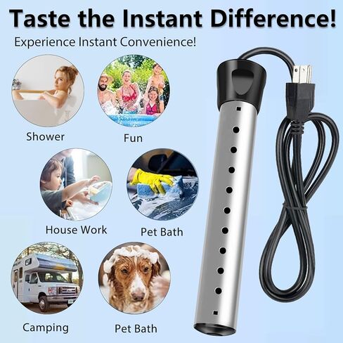 سخان مياه غاطس 2000 وات، سخان مياه كهربائي محمول مع 304 من الفولاذ المقاوم للصدأ، سخان تسخين سريع مع مقياس حرارة، مثالي للدلو وحوض الاستحمام وحمام السباحة الصغير والمنزل والمزارع والتخييم والاستخدام الخارجي in Kuwait