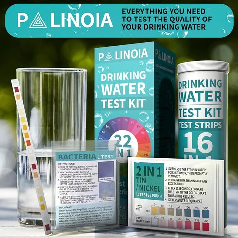 مجموعة اختبار مياه الشرب 22 في 1 مكونة من 130 شريطًا - حسنًا، الصنبور، المنزل، حمام السباحة، شريط اختبار حوض الاستحمام الساخن للفلورايد والرصاص والصلابة والكلور والحديد والنحاس والمزيد in Kuwait