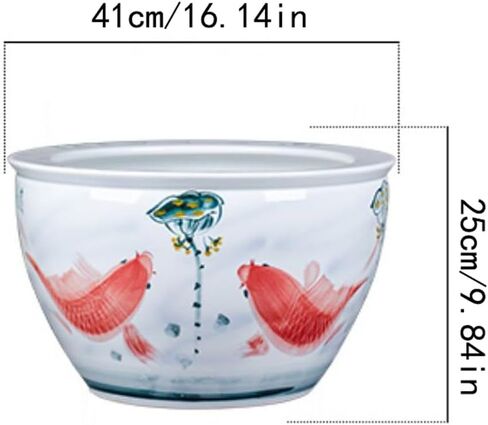 Small Fish Tank Hand-Painted Ceramic Fish Tank Water Tank Balcony Water Lily Lotus Tank Outdoor Garden Decoration Fish Tank Courtyard Fish Tank Kit(41cm) in Saudi Arabia