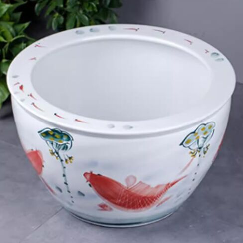 Small Fish Tank Hand-Painted Ceramic Fish Tank Water Tank Balcony Water Lily Lotus Tank Outdoor Garden Decoration Fish Tank Courtyard Fish Tank Kit(41cm) in Saudi Arabia
