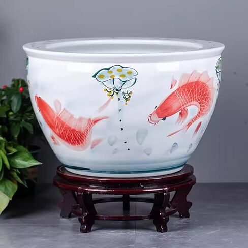 Small Fish Tank Hand-Painted Ceramic Fish Tank Water Tank Balcony Water Lily Lotus Tank Outdoor Garden Decoration Fish Tank Courtyard Fish Tank Kit(41cm) in Saudi Arabia