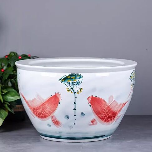 Small Fish Tank Hand-Painted Ceramic Fish Tank Water Tank Balcony Water Lily Lotus Tank Outdoor Garden Decoration Fish Tank Courtyard Fish Tank Kit(41cm) in Saudi Arabia