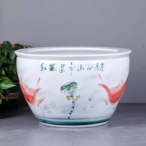 Small Fish Tank Hand-Painted Ceramic Fish Tank Water Tank Balcony Water Lily Lotus Tank Outdoor Garden Decoration Fish Tank Courtyard Fish Tank Kit(41cm) in Saudi Arabia